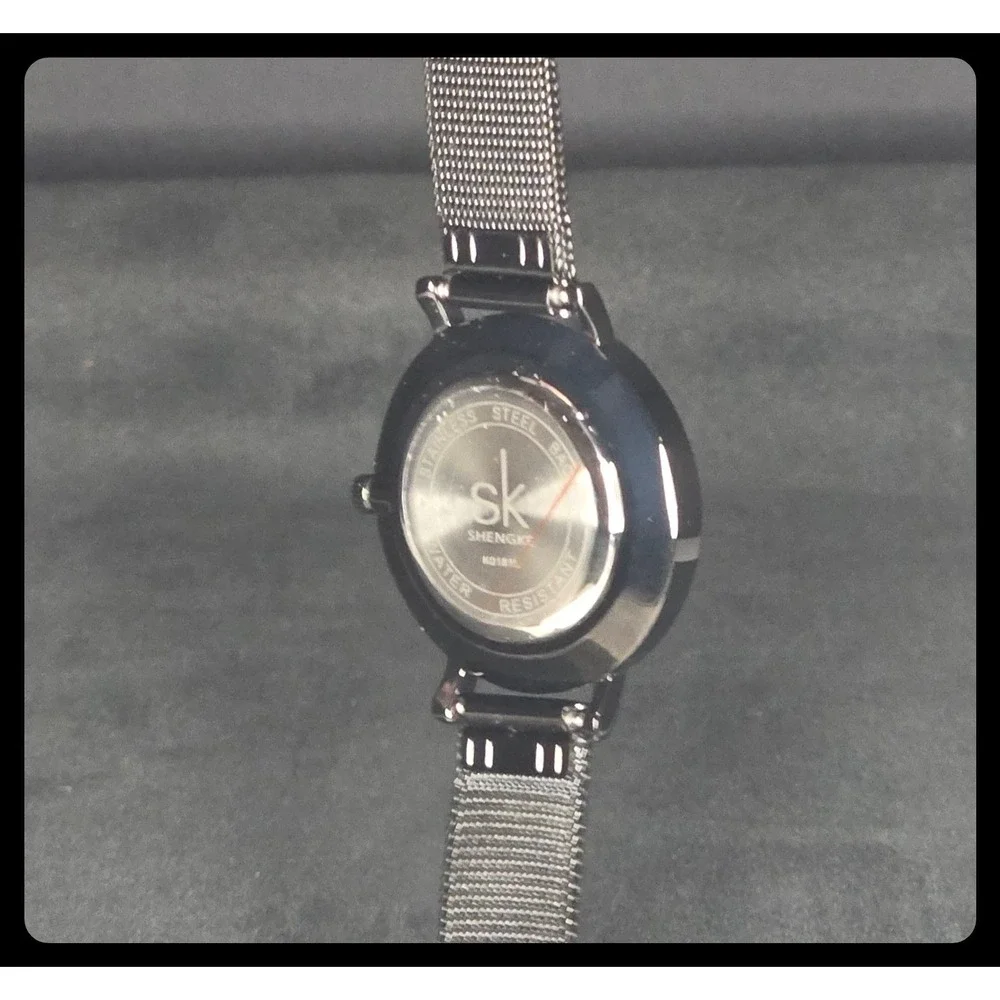 Shengke Wrist Watch Women OS Black Mesh Band K0181L Minimalist Accessory